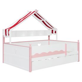 Full Size House-Shaped Daybed with Built-In Bookshelf and Trundle