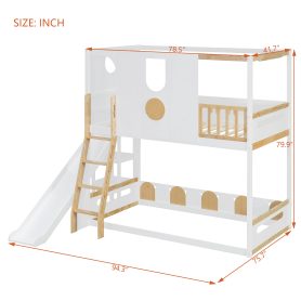 Twin Size Kids Loft Bed With Slide, Storage Shelves And Guardrails
