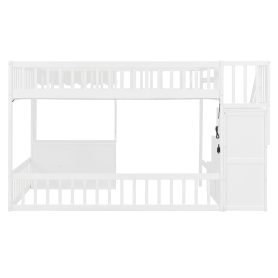 Full Size Loft Bed with Storage Steps, LED Light, Under Bed Cabinets