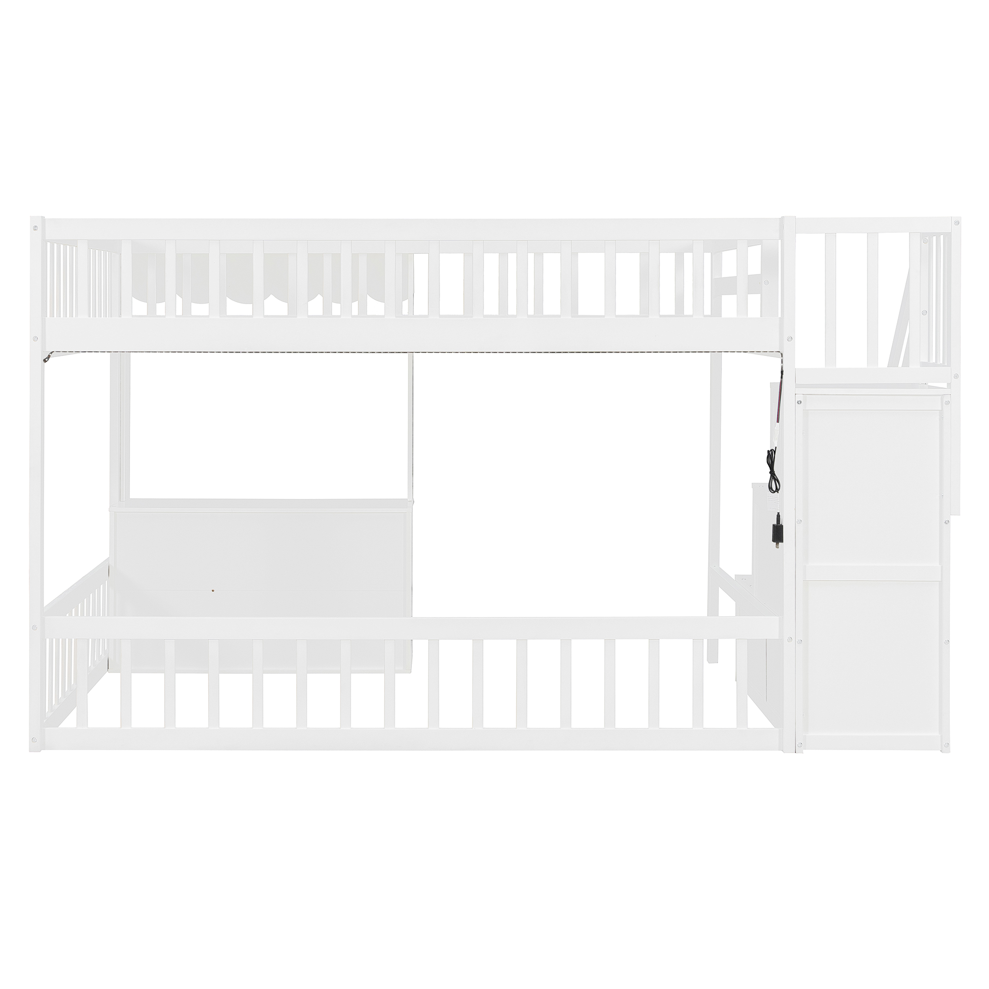 Full Size Loft Bed with Storage Steps, LED Light, Under Bed Cabinets