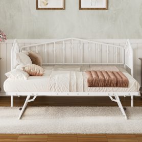 Twin Size Stylish Metal Daybed with Twin Size Adjustable Trundle