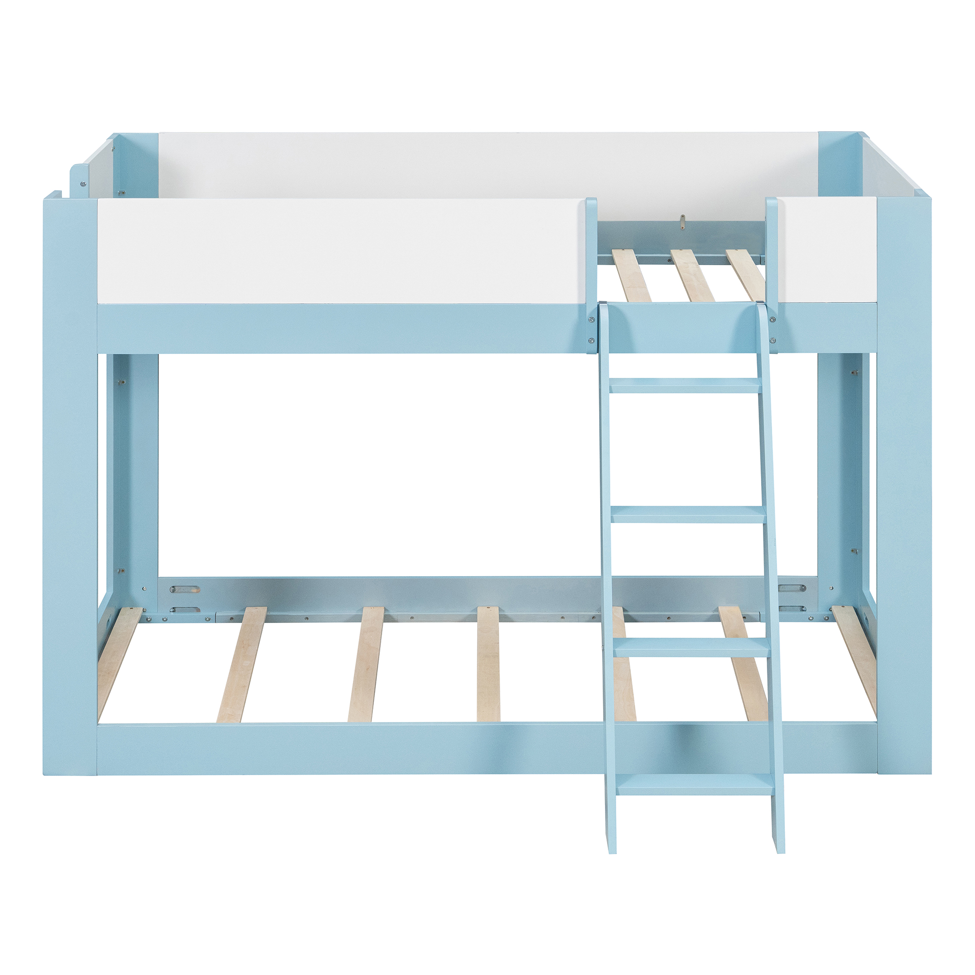 Twin Size Low Convertible Bunk Bed With Reversible Ladder And Safety Guardrails