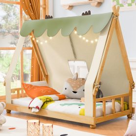 Twin Size House Bed with Tent and Light