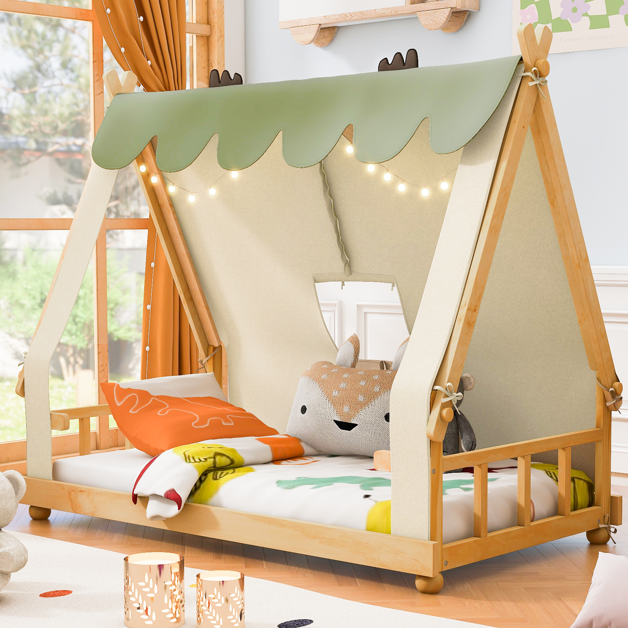 Twin Size House Bed with Tent and Light