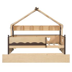 Twin Size House-Shaped Daybed with Built-In Bookshelf and Trundle