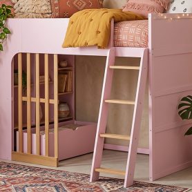 Twin Size Wooden High Sleeper Loft Bed with Ladder and Storage Shelves