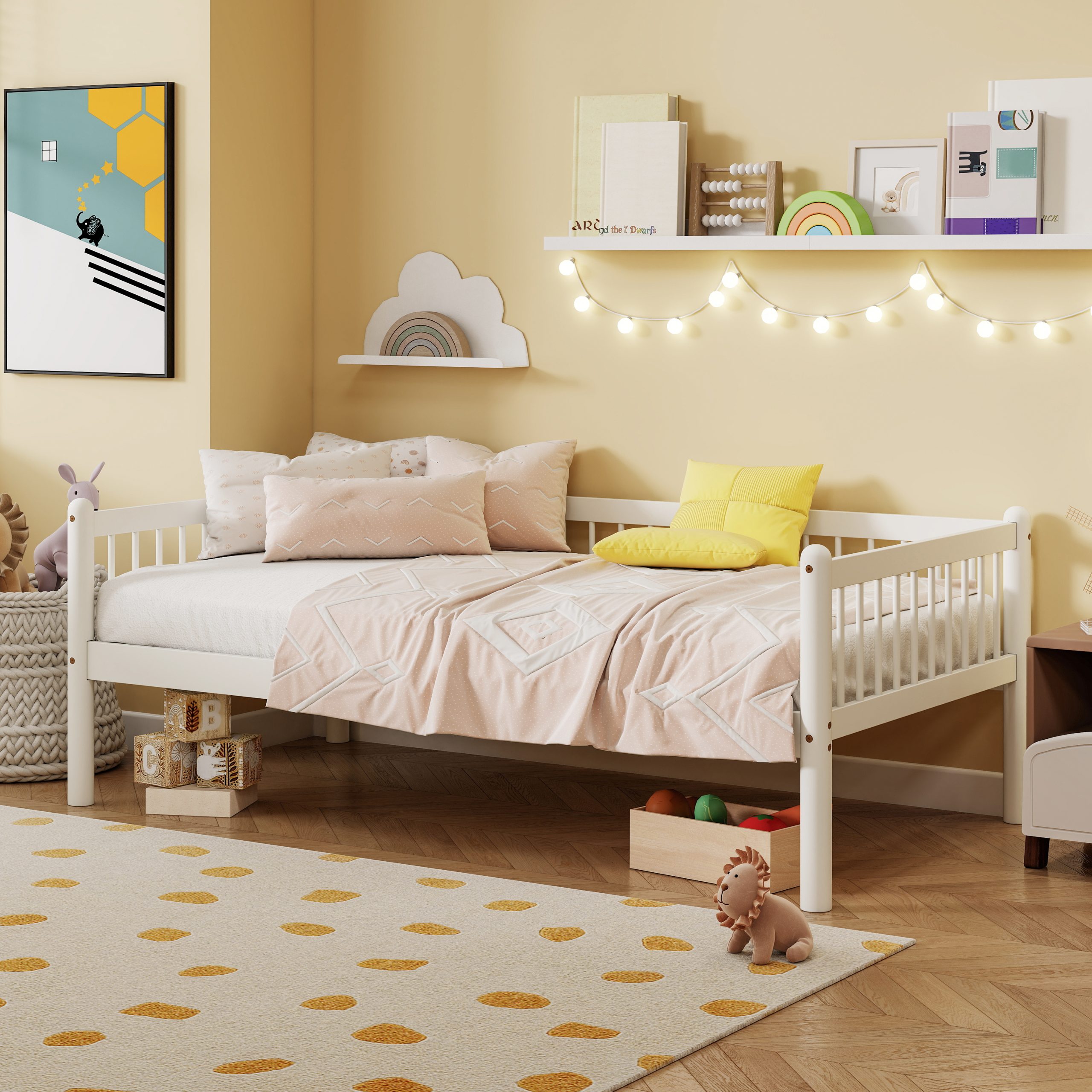 Twin Pine Wood Daybed With 3-Side Guardrails & 10 Support Slats