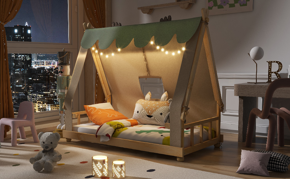 Twin Size House Bed with Tent and Light