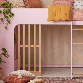 Twin Size Wooden High Sleeper Loft Bed with Ladder and Storage Shelves
