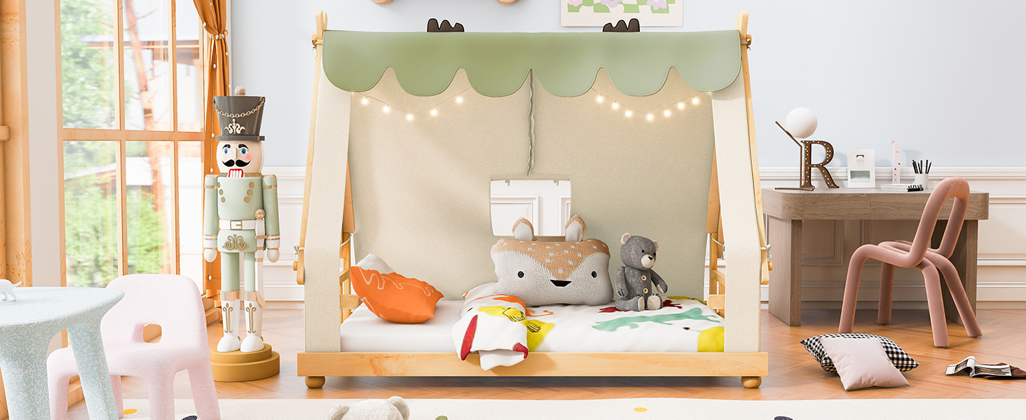 Twin Size House Bed with Tent and Light