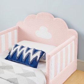 Boucle Fabric Twin Size Cloud Bed with Safety Guardrail