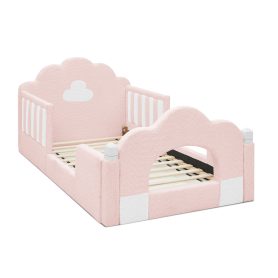 Boucle Fabric Twin Size Cloud Bed with Safety Guardrail