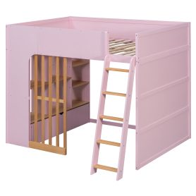 Full Size Wooden High Sleeper Loft Bed with Ladder and Storage Shelves
