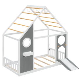 Wooden Playhouse Design Platform Bed with Front Panel and Slide