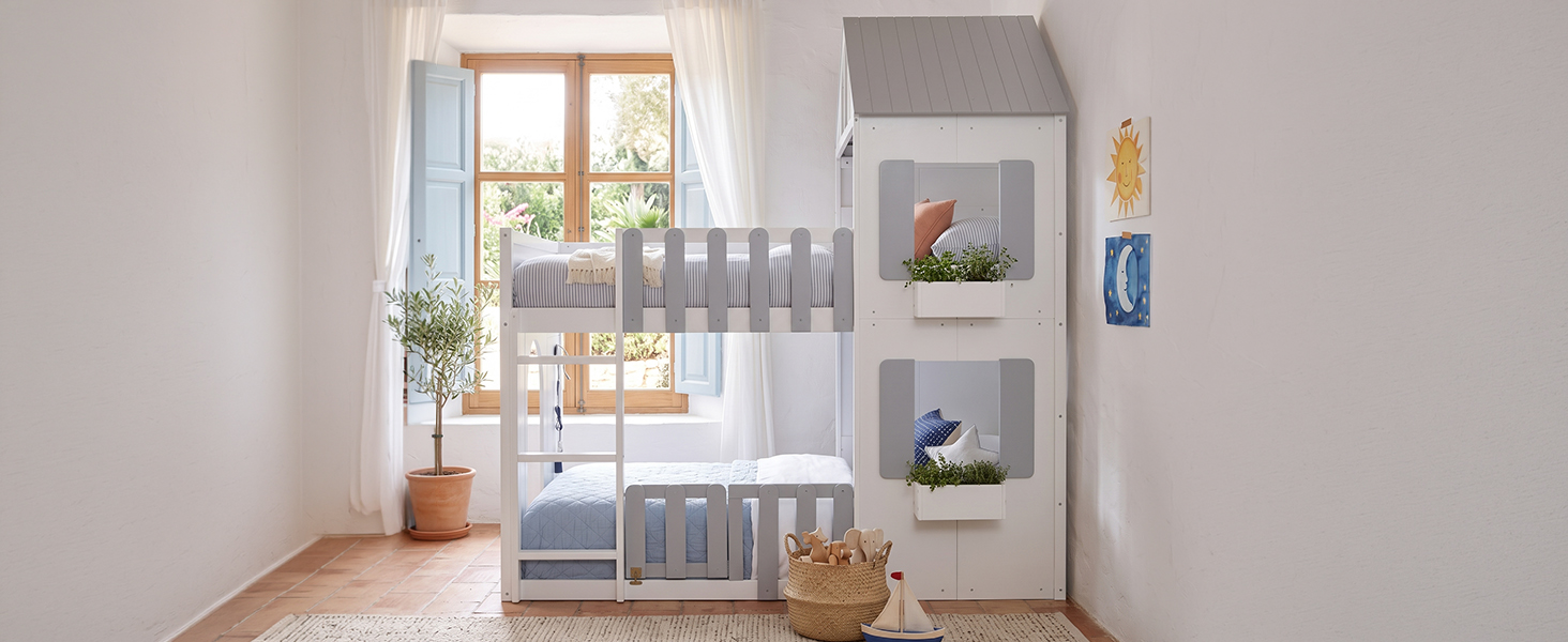 Modern Playful Design Full Over Full House Bunk Bed