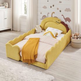Full Size Cute Dinosaur-Shaped Bed with Safety Guardraild