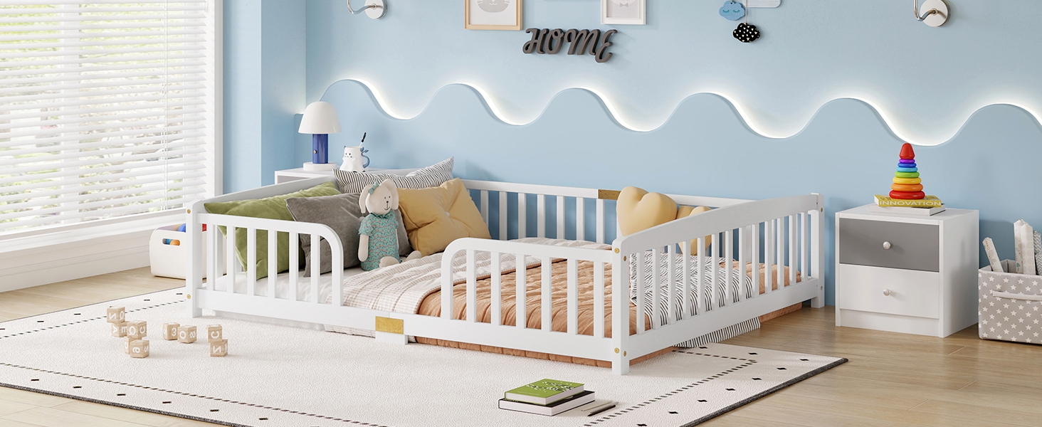 Queen Size Floor Fence Bed with Central Entrance