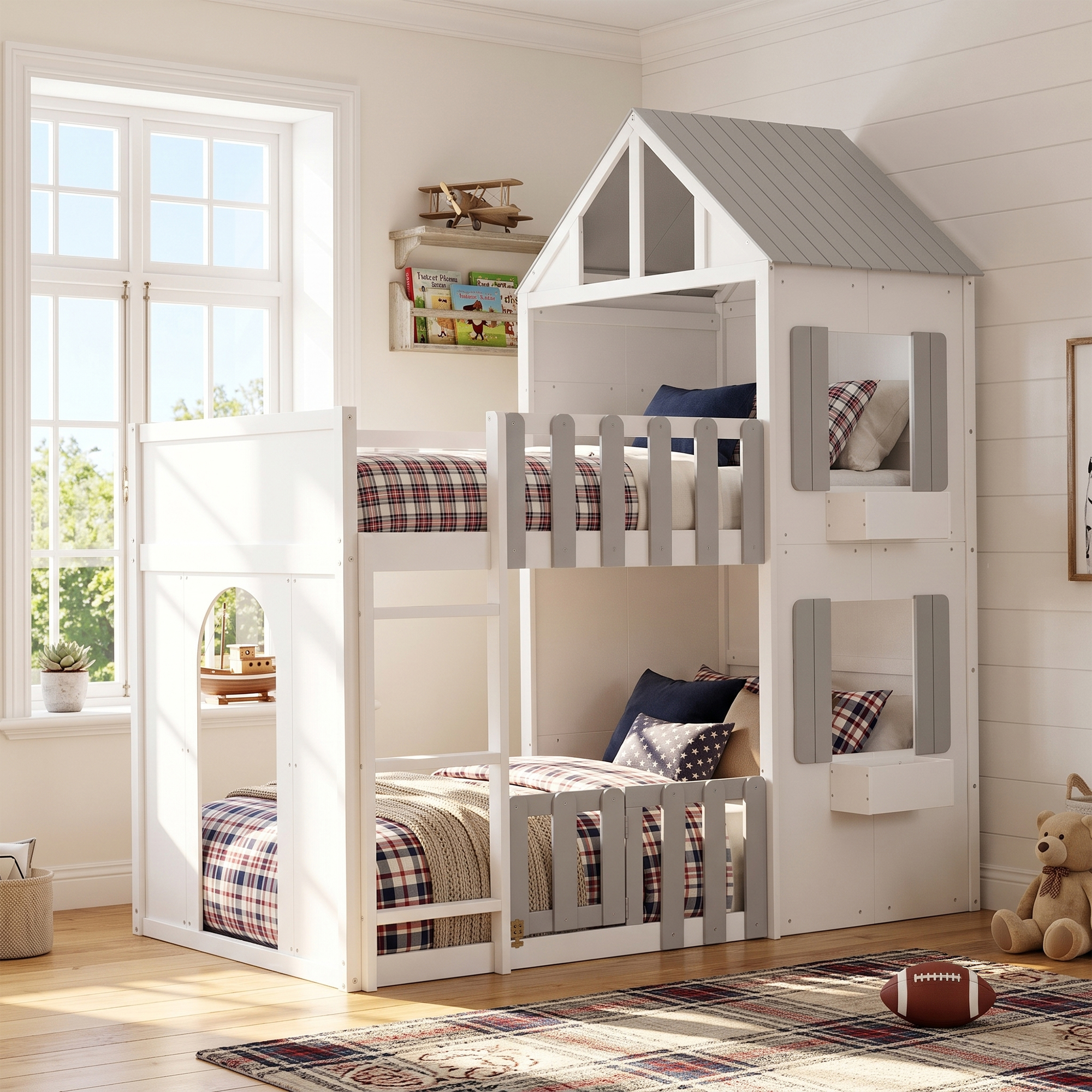 Modern Playful Design Twin Over Twin House Bunk Bed