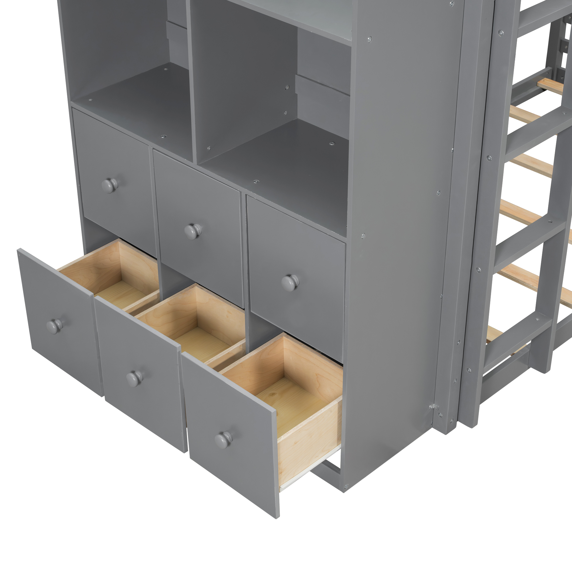 Twin Size Bunk Bed with Drawers, Shelves and Light