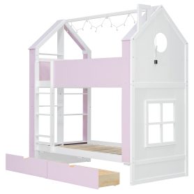 Twin Over Twin House Bed with Storage Drawers & Shelves
