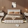 Queen Size Upholstered Platform Bed Frame with 4 Storage Drawers