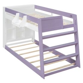 Twin Over Twin XL Bunk Bed with Storage Shelves & Guardrail Storage Basket