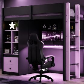 Twin Size Solid Wood Loft Bed with Desk, Storage Cabinet and Wardrobe