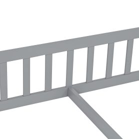 Double Twin House-Shaped Floor Bed with Safety Guardrails