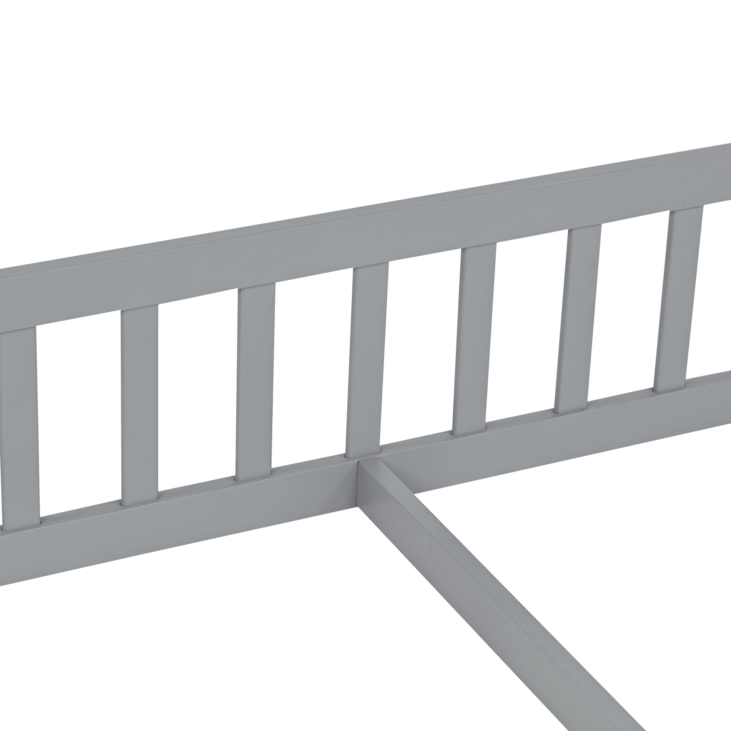 Double Twin House-Shaped Floor Bed with Safety Guardrails