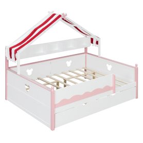 Full Size House-Shaped Daybed with Built-In Bookshelf and Trundle