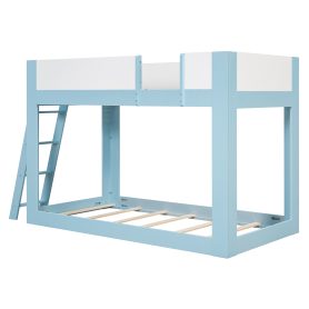 Twin Size Low Convertible Bunk Bed With Reversible Ladder And Safety Guardrails