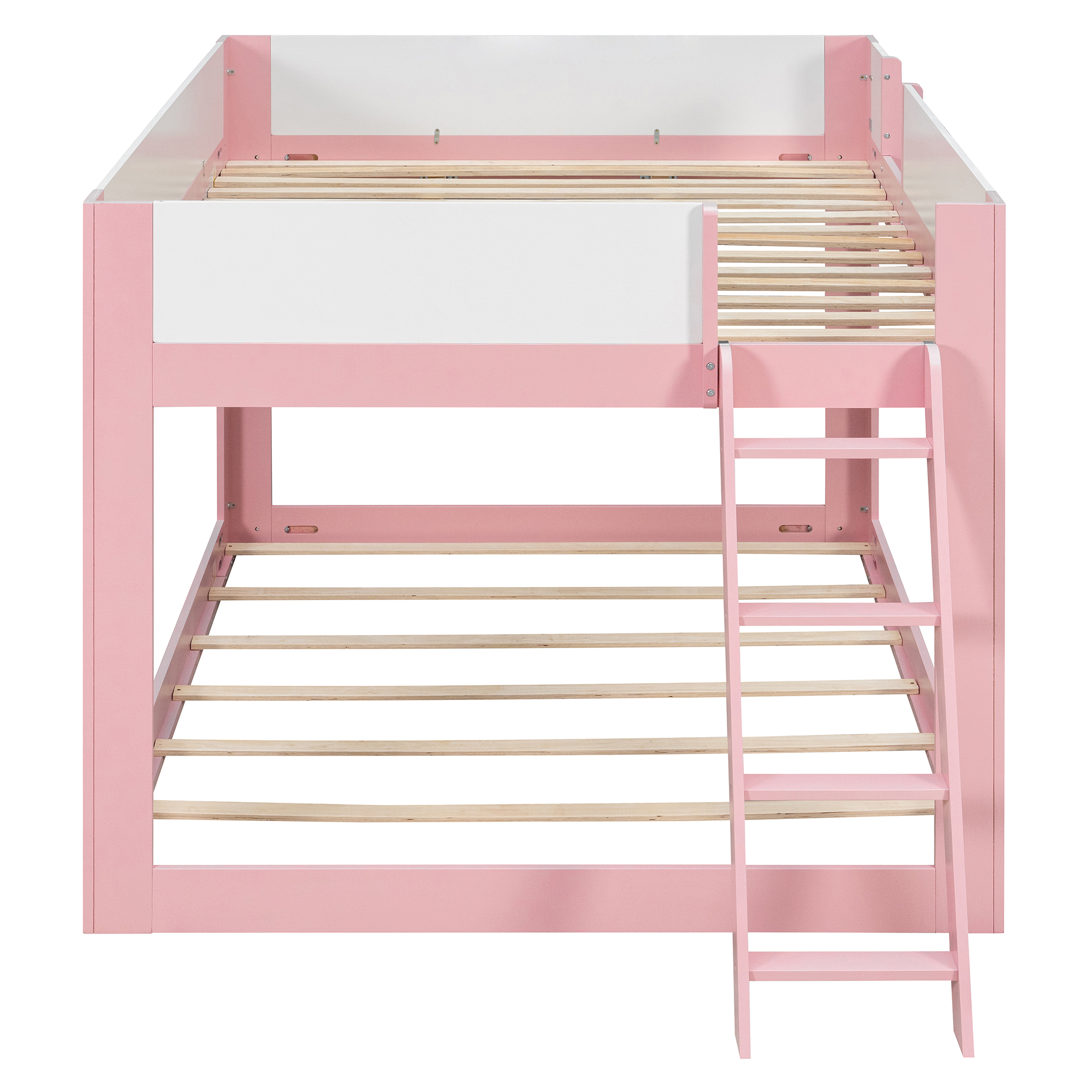 Queen Size Low Convertible Bunk Bed With Reversible Ladder And Safety Guardrails