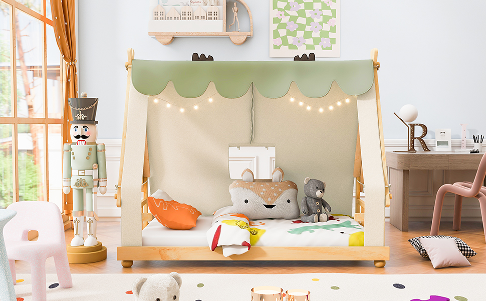Twin Size House Bed with Tent and Light