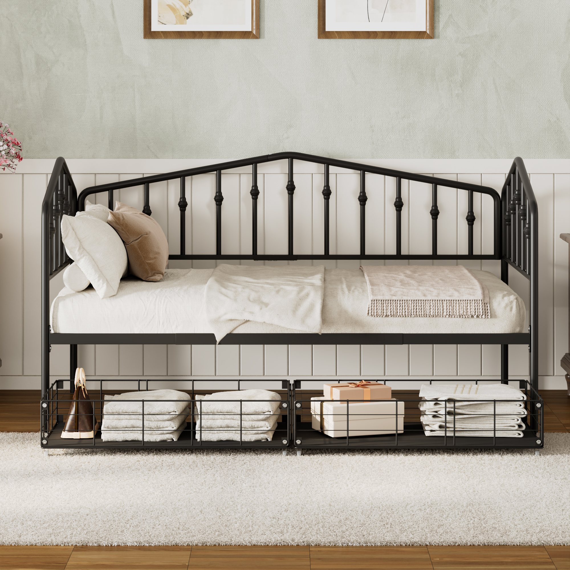 Twin Size Stylish Metal Daybed with 2 Drawers