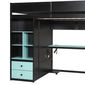Full Size Solid Wood Loft Bed with Desk, Storage Cabinet and Wardrobe
