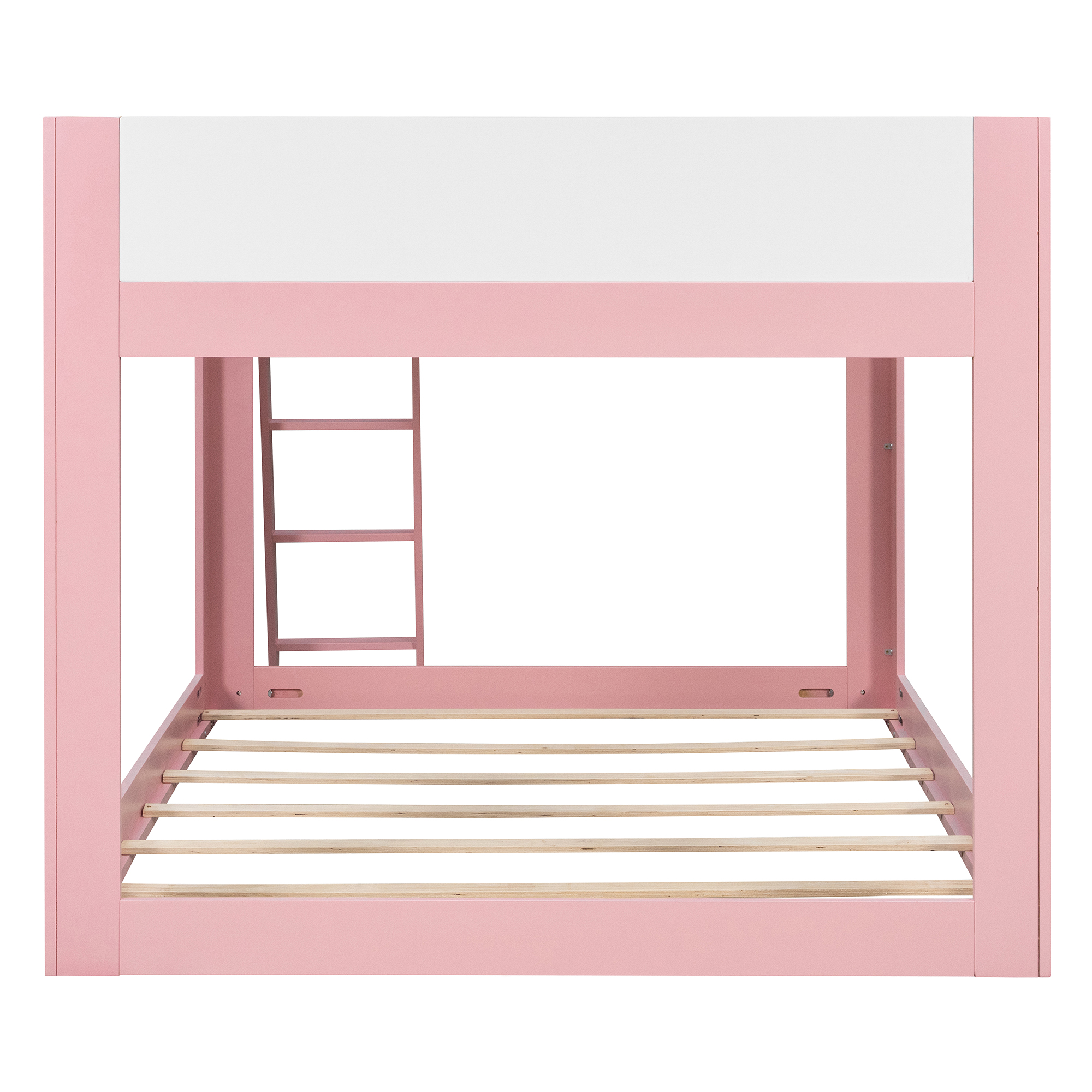 Queen Size Low Convertible Bunk Bed With Reversible Ladder And Safety Guardrails