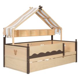 Twin Size House-Shaped Daybed with Built-In Bookshelf and Trundle