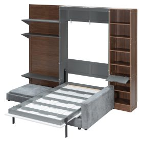 Twin Murphy Bed with Storage Cabinet, Open Shelving & USB Port, Large Sofa Front