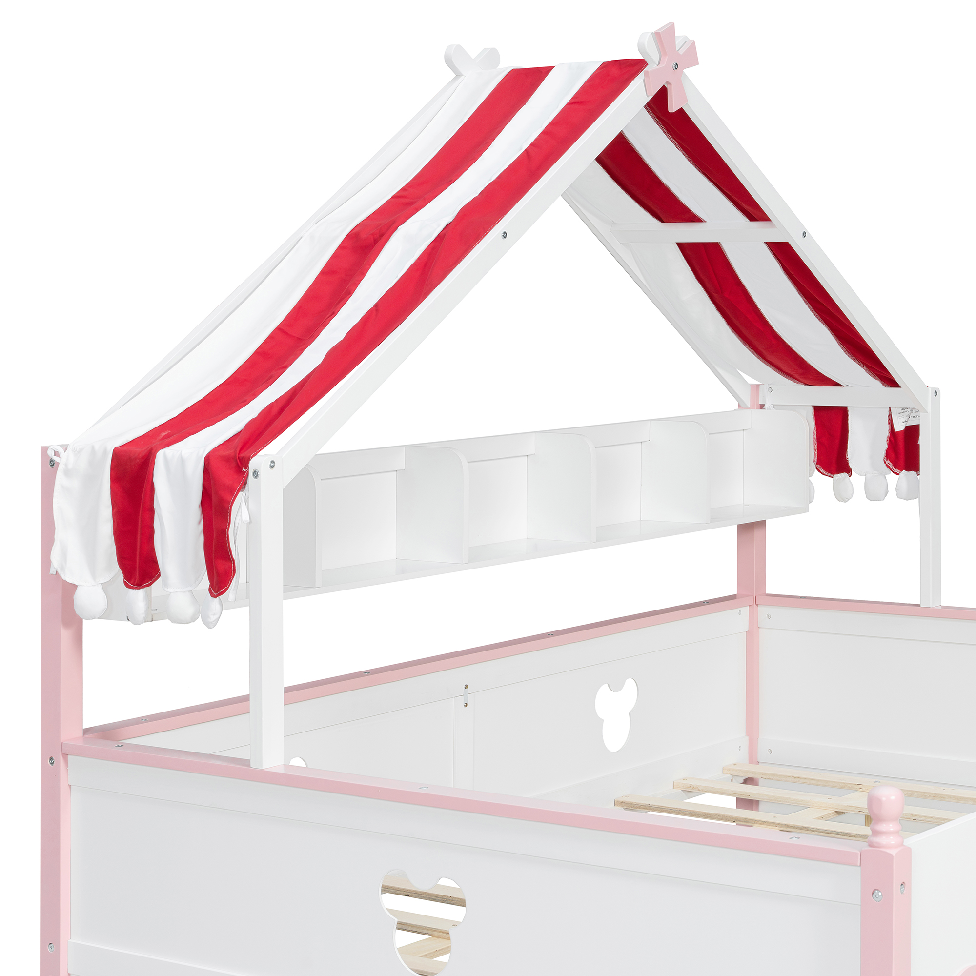 Full Size House-Shaped Daybed with Built-In Bookshelf and Trundle