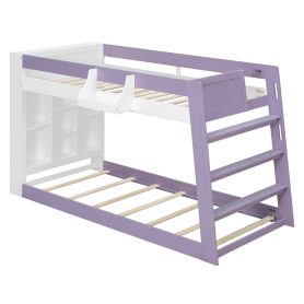 Twin Over Twin XL Bunk Bed with Storage Shelves & Guardrail Storage Basket