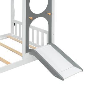 Wooden Playhouse Design Platform Bed with Front Panel and Slide