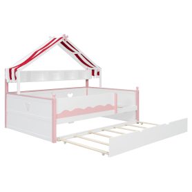 Full Size House-Shaped Daybed with Built-In Bookshelf and Trundle