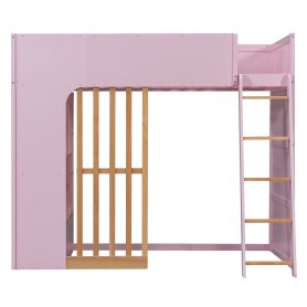 Twin Size Wooden High Sleeper Loft Bed with Ladder and Storage Shelves