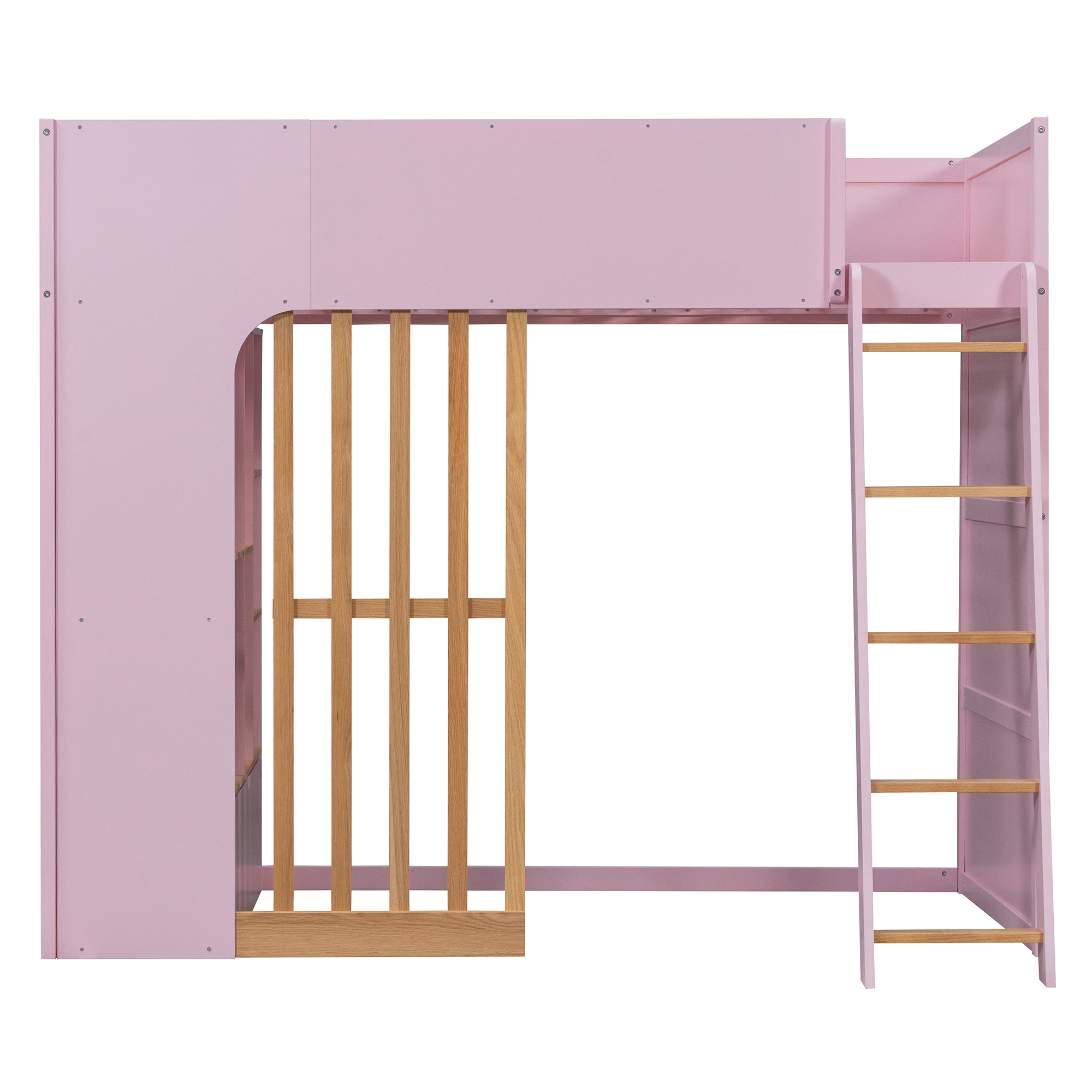 Twin Size Wooden High Sleeper Loft Bed with Ladder and Storage Shelves
