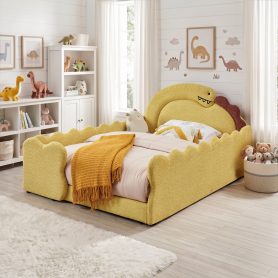 Full Size Cute Dinosaur-Shaped Bed with Safety Guardraild