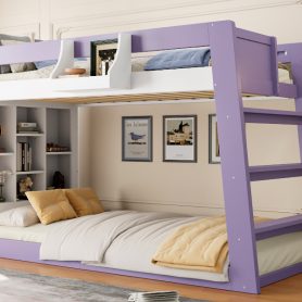 Twin Over Twin XL Bunk Bed with Storage Shelves & Guardrail Storage Basket