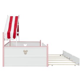 Full Size House-Shaped Daybed with Built-In Bookshelf and Trundle