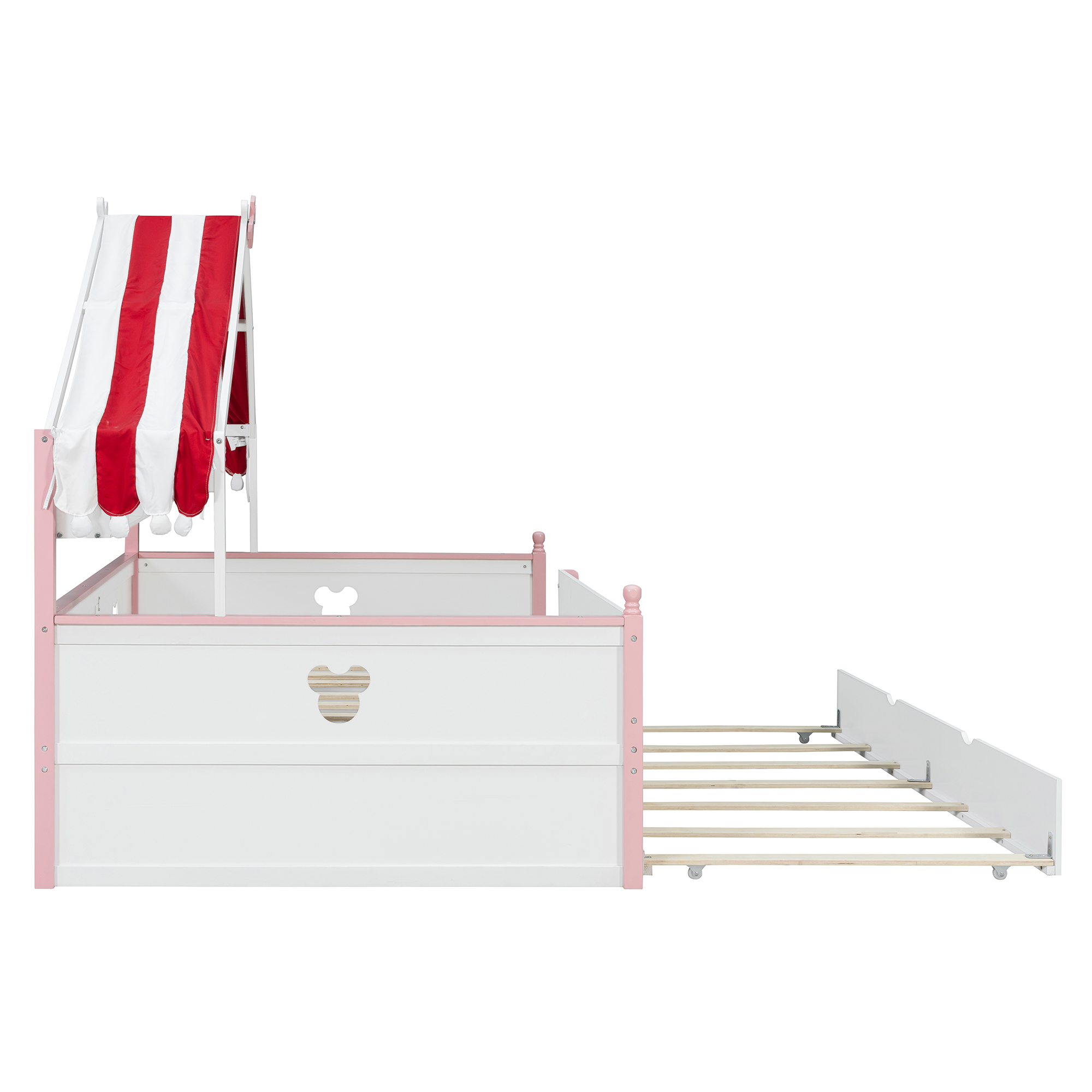 Full Size House-Shaped Daybed with Built-In Bookshelf and Trundle