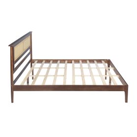 King Size Solid Wooden Bed with Rattan Headboard
