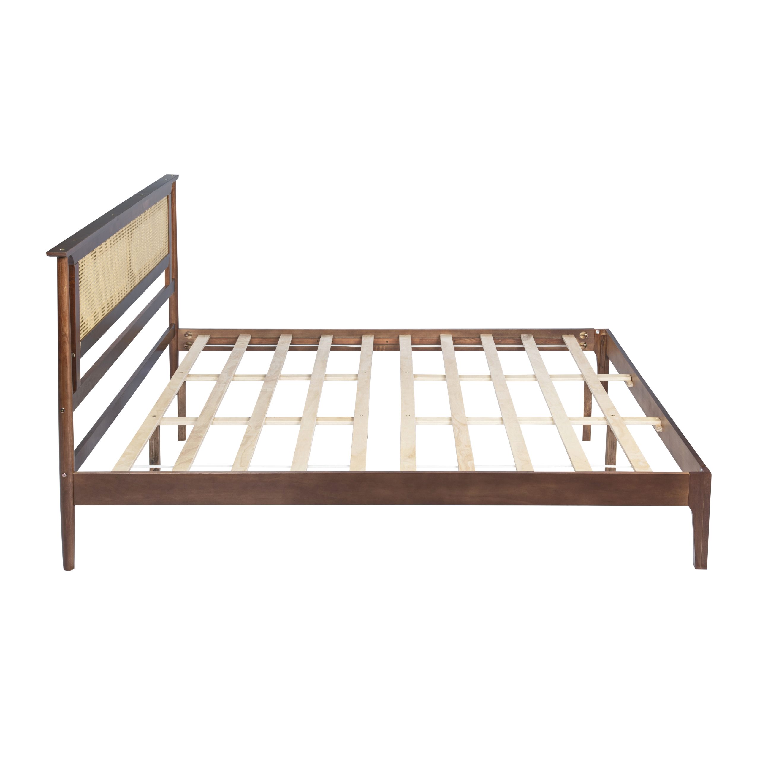 King Size Solid Wooden Bed with Rattan Headboard